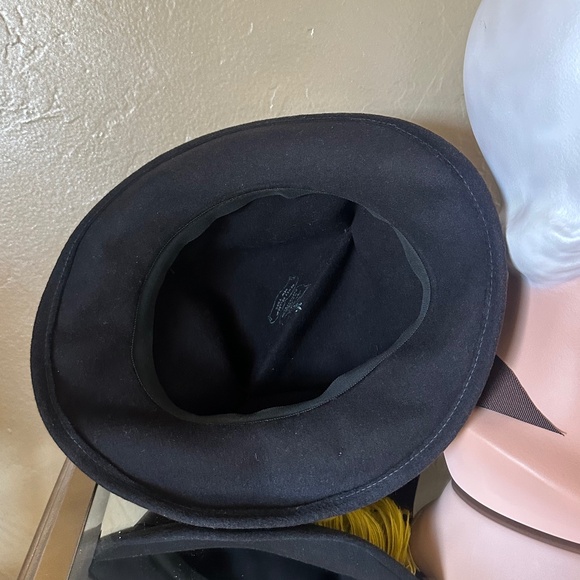 SWANKY 1940s\' BROWN FURRY FELT FEDORA WITH UNIQUE CROWN + YELLOW CURLY FEATHER main image 11